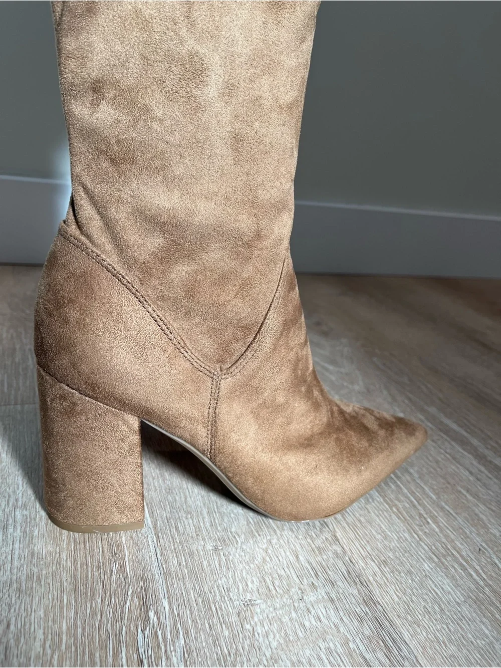 Nine West Ceeya Dark Natural Tan Suede Over-the-Knee Heel Boots NIB Size 8.5